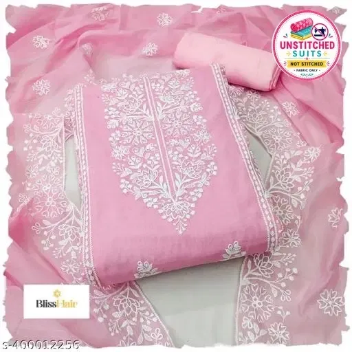 Chanderi Cotton Embroidered Punjabi/All Over Suits for Women (Pink, Un Stitched)