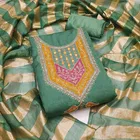 Vichitra Silk Embroidered Unstitched Suit Fabric, Green