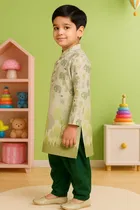 Cotton Blend Printed Kurta with Dhoti for Boys, Green 