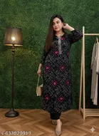 Rayon Ethnic Motif Kurta Set with Gota Work for Women 