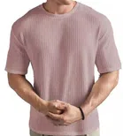 Round Neck Solid T-Shirt for Men (Pink, S)