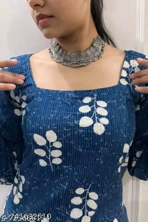 Rayon Printed Short Kurti for Women, Blue (XS)