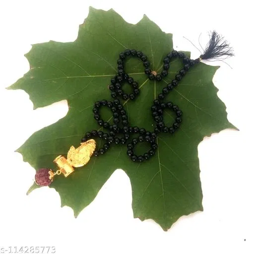 Shiv Ji Locket with Black Hakik Mala for Men (Black)