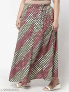Crepe Skirt for Women (Olive & Pink, 36)