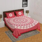 Jaipuri Cotton Double Bedsheet with 2 Pillow Covers | 80x90 Inch | Paisley Red | Traditional Rajasthani Print