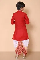 Cotton Printed Kurta with Dhoti for Boys, Red & White 