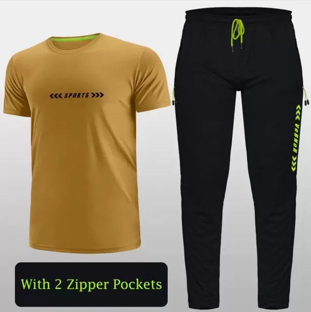Polyester Printed Tracksuit for Men (Black & Mustard, XL)