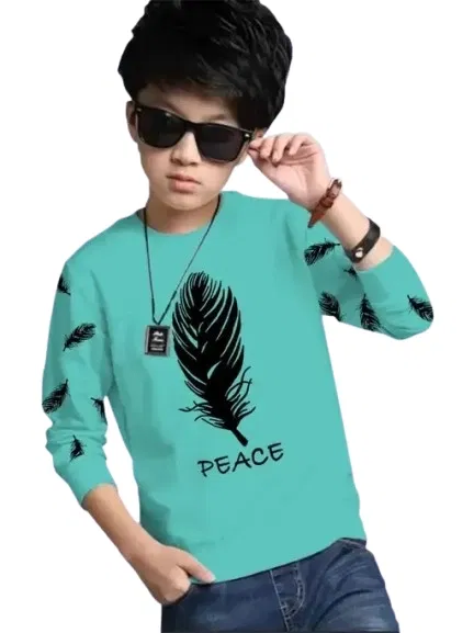 Round Neck Printed T-Shirt for Boys (Sea Green, 10-11 Years)