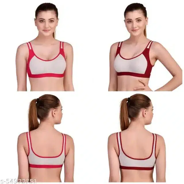 Polycotton Sports Bra for Women (Red & Maroon, 30A) (Pack of 2)