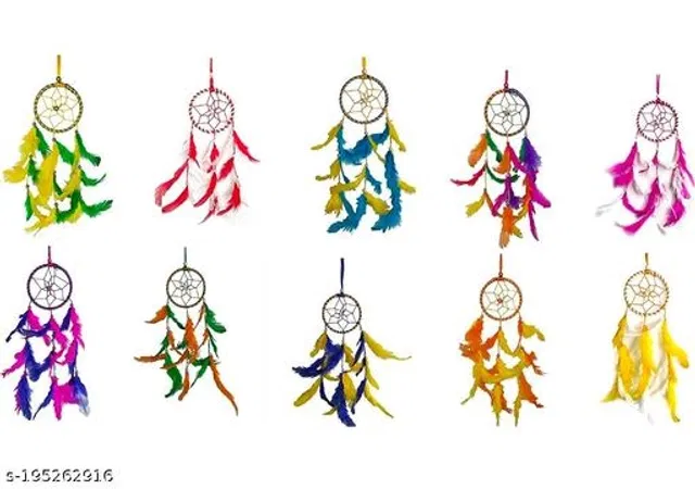 Feather Wall Hanging Dream Catcher (Multicolor, Pack of 10)