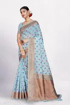 Linen Zari Woven Saree for Women 