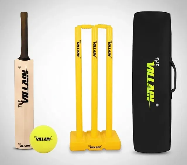 Wooden Cricket Bat Size 3 With Ball, Stumps And Bag, Set Of 1 (Assorted Colour of Stickers and Grip rubber)