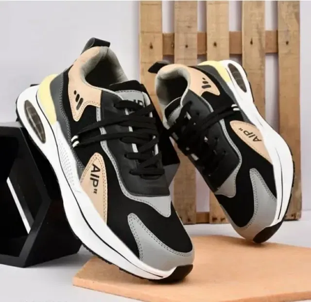 Densu Sports Shoes for Men (Gold & Black, 8) Vir Blk