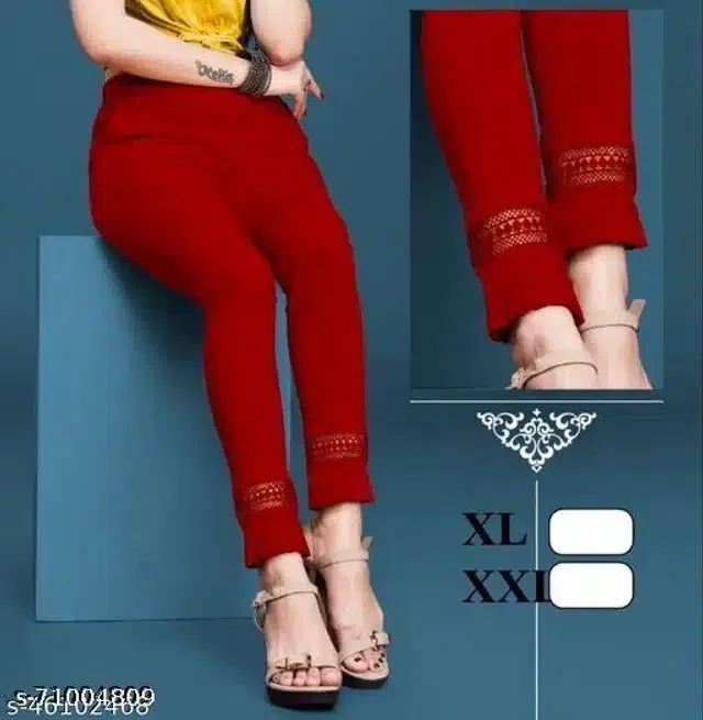 Cotton Lycra Trouser for Women (Red, 30)