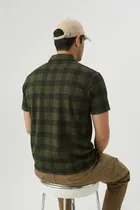 Cotton Blend Colorblocked Polo Neck T-Shirt for Men, Green 