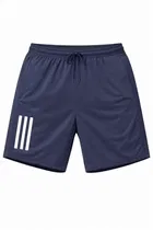 Polycotton Athletic Shorts with White Stripes for Men ,Blue 