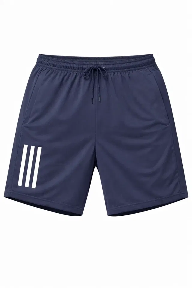 Polycotton Athletic Shorts with White Stripes for Men ,Blue (L)