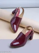 Shoetopia Solid Brown Patent Leather Heel Sandals 