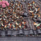 Linen Printed Saree for Women, Multicolor 