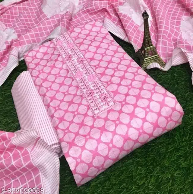 Cotton Printed Unstitched Dress Material for Women (Pink)
