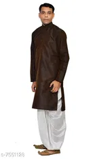 Dupion Silk Solid Kurta with Dhoti for Men 
