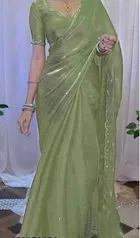 Organza Embellished Saree for Women, Green 