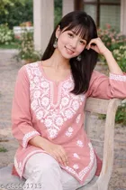 Chikankari Embroidery Short Kurti for Women 
