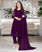 Net Solid Kurta Set with Dupatta for Women 