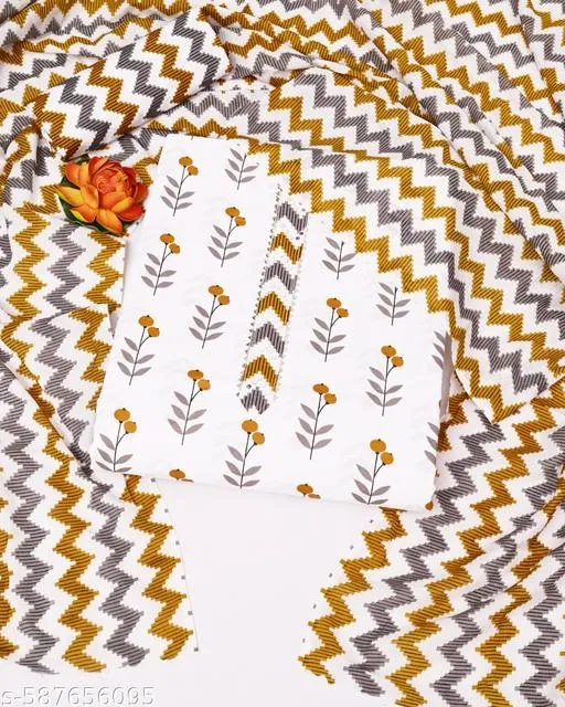 Cotton Printed Dress Material for Women (Multicolor, 6.85 meter (3XL)