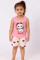 Cotton Blend Printed Clothings Set for Girls (Pink, 0-6 Months)