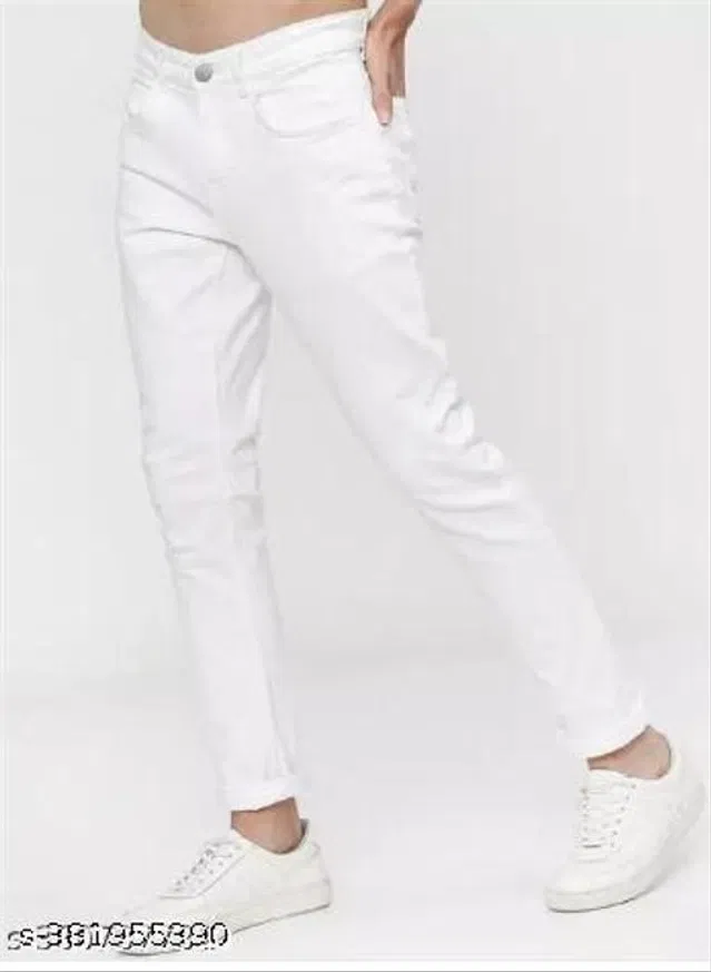 Denim Slim Fit Jeans for Men (White, 30)
