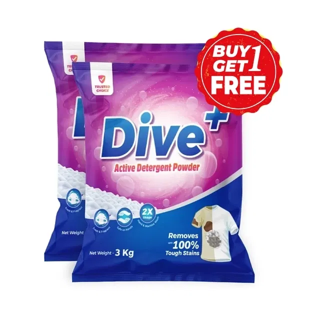 डाइव+ एक्टिव डिटर्जेंट पाउडर 2X3 kg (बय 1 गेट 1 फ्री)