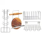 Stainless Steel Cup Stand & Plate Stand with Chakla Belan Stand & Utensil Holder 