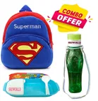 Combo of Fabric School Bag, Water Bottle with Lunch Box for Kids 