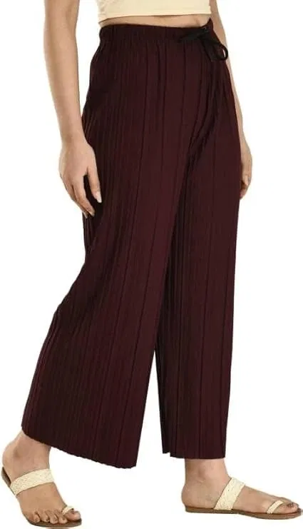 Poly spandex Loose Trouser / Pant for Women (Maroon, L)