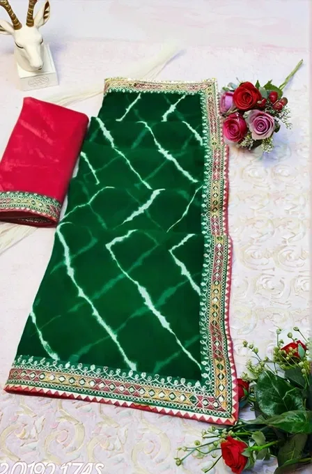 Georgette Printed Saree for Women (Green, 6.1 m)