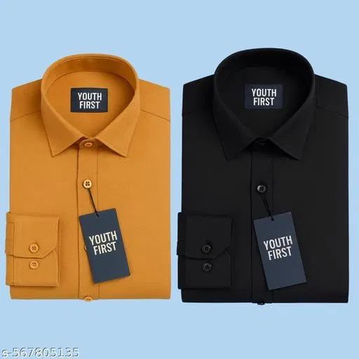 Cotton Blend Solid Shirt for Men, Multicolor, Pack of 2 (M)