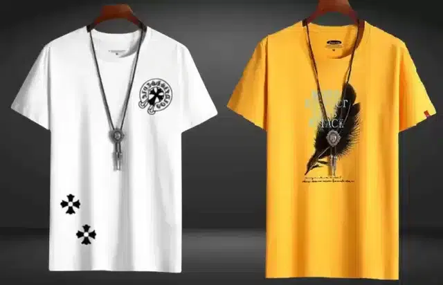 Half Sleeves Printed T-Shirt for Men (Pack of 2) (Multicolor,M)