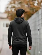Fleece Printed Hoodie for Men, Black 