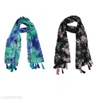 Cotton Blend Scarves for Women, Black, Pack of 2