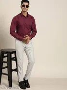 Cotton Blend Solid Shirt for Men, Maroon 