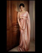 Jacquard Zari Woven Saree for Women (Peach, 6.3 m)