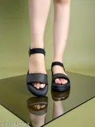 Shoetopia Black Platform Sandals 