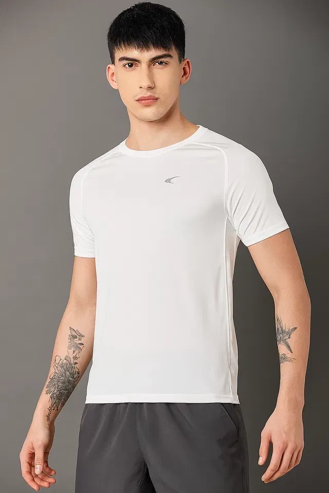 Round Neck Solid T-Shirt for Men (White, M)