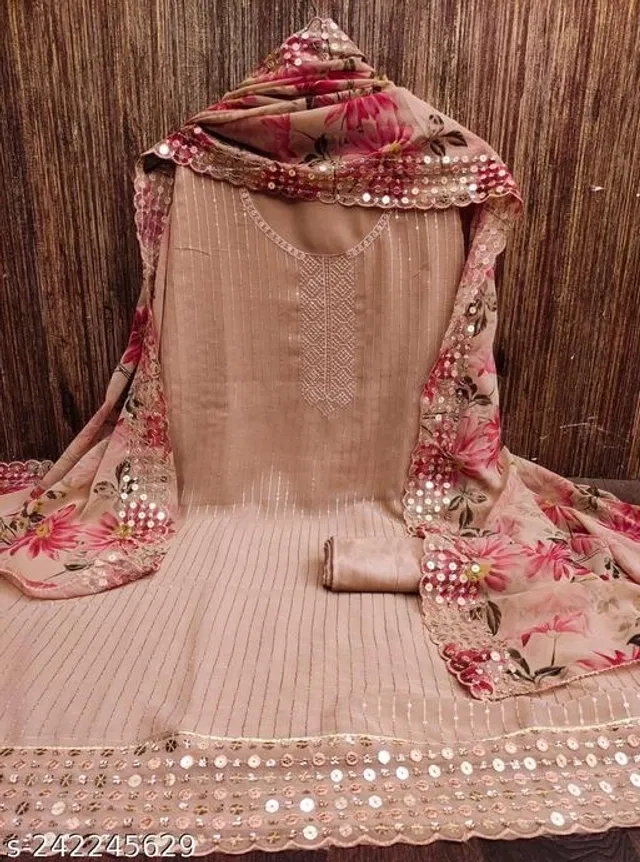 Embroidered Unstitched Suit for Women (Brown, 2.25 m)