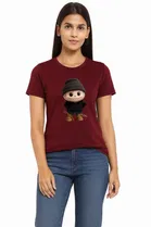 Cotton Blend Printed T-shirt for Women, Maroon 