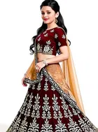 Satin Embroidered Lehenga with Choli & Dupatta for Girls 