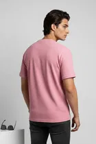 Polyester Round Neck T-shirt for Men, Pink 