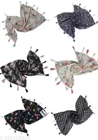 Printed Chiffon Scarves with Tassels for Women, Multicolor, Pack of 6