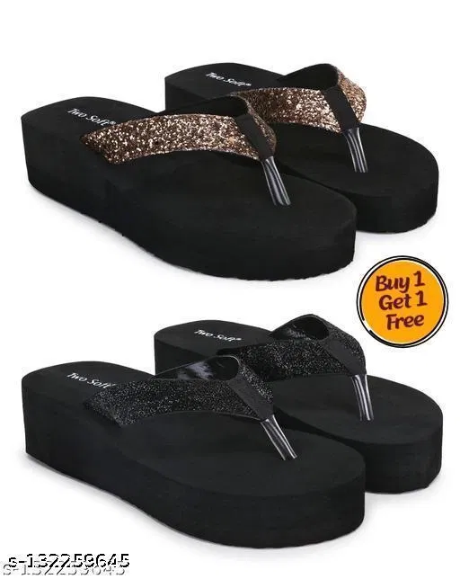 EVA Flip-flops for Women (Black, 6) Pack of 2